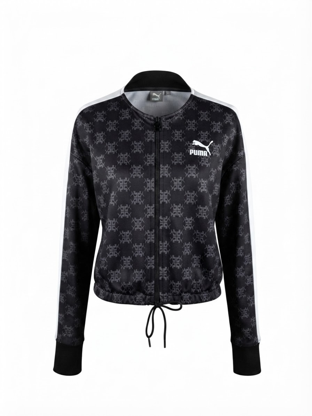 Puma Women's Black Patterned Track Bomber Jacket with White Logo